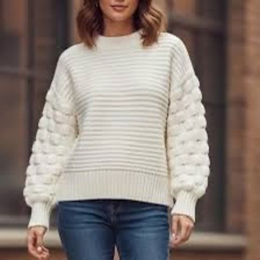 VICI Ivory Bobble Sleeve Sweater Women’s XS Pom Pom Balloon Sleeve Chunky Knit